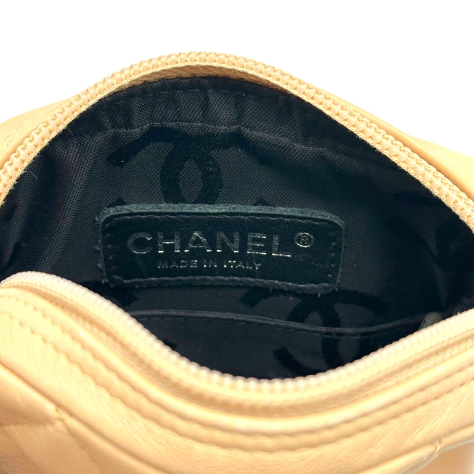 Chanel Small Crossbody Bag Beige Black Quilted Leather