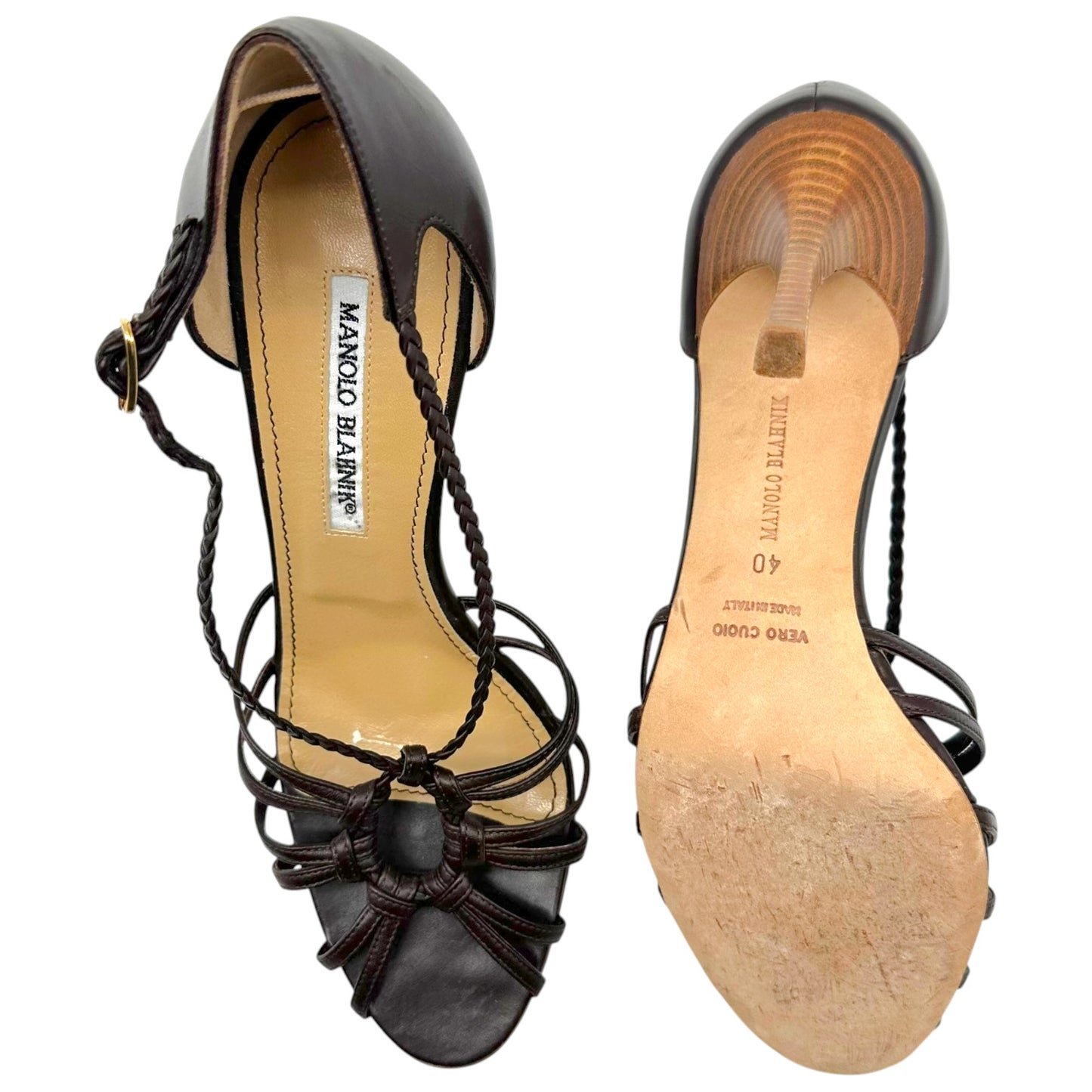 Manolo Blahnik Brown Leather Strappy Sandal Heels