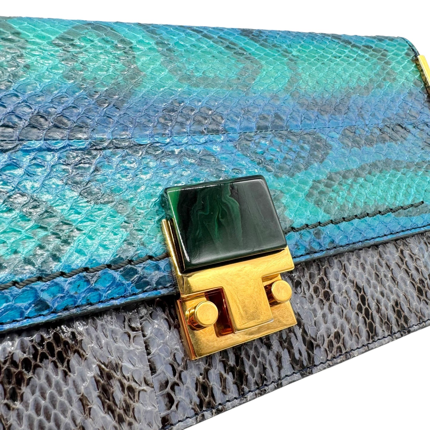 Lanvin Turquoise Blue Python & Stone Clutch Bag