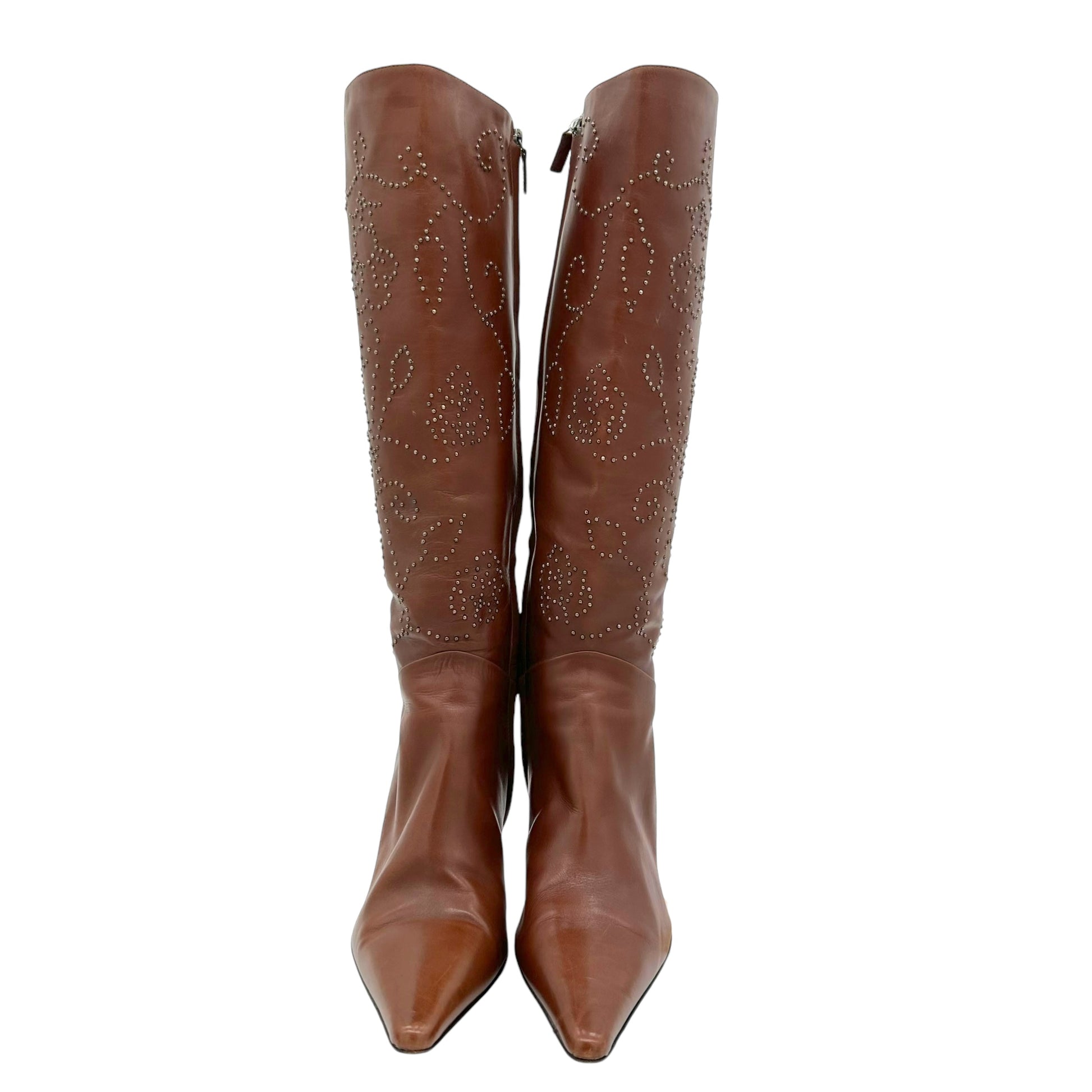 Oscar de la Renta Brown Studded Leather Boots - Outfit Repeater