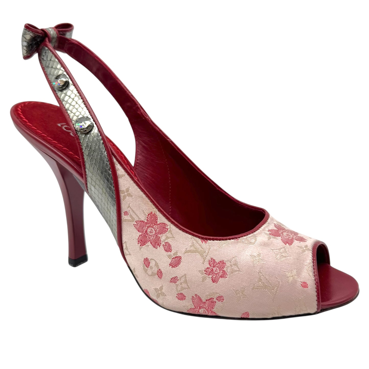 Louis Vuitton Murakami Cherry Blossom Silk & Python Sling-Back Heels RARE