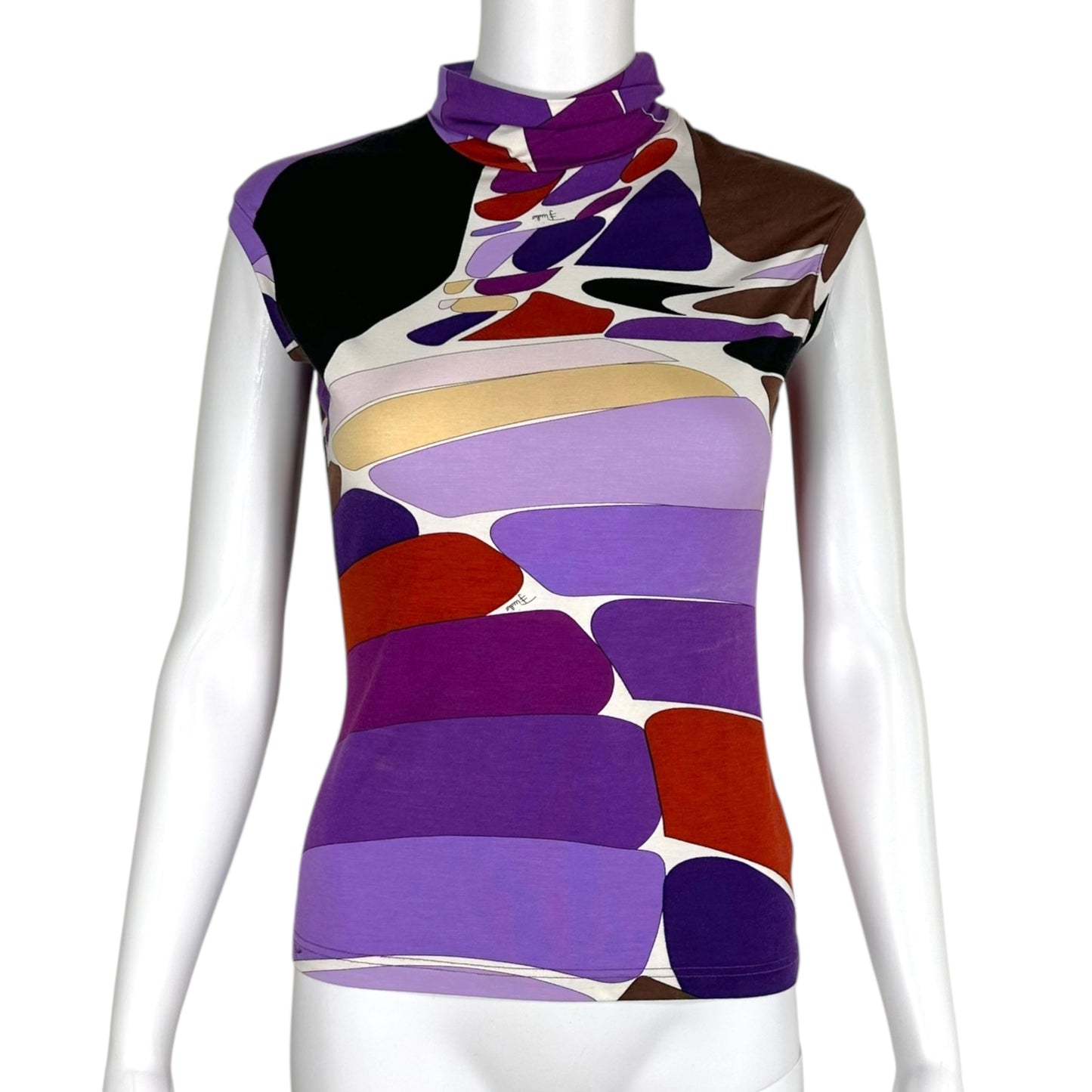 Emilio Pucci Purple Printed Mock Neck T-Shirt