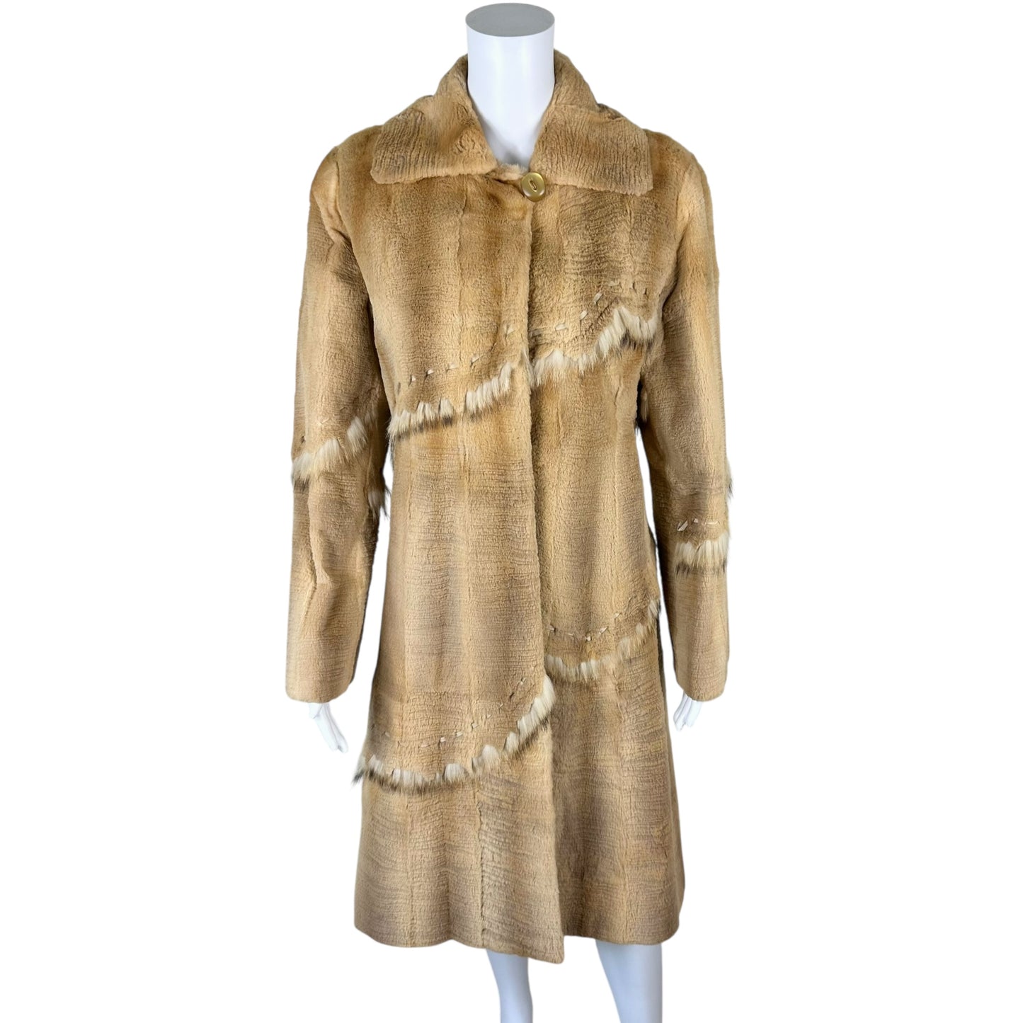 Vintage Beige Long Sheared Rabbit Fur Coat