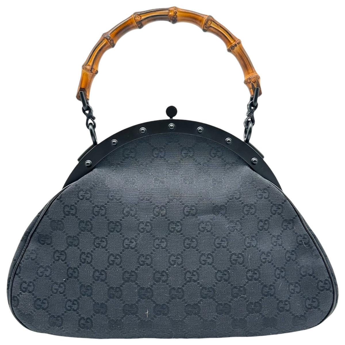 Gucci Black Monogram Canvas Handbag with Bamboo Handle