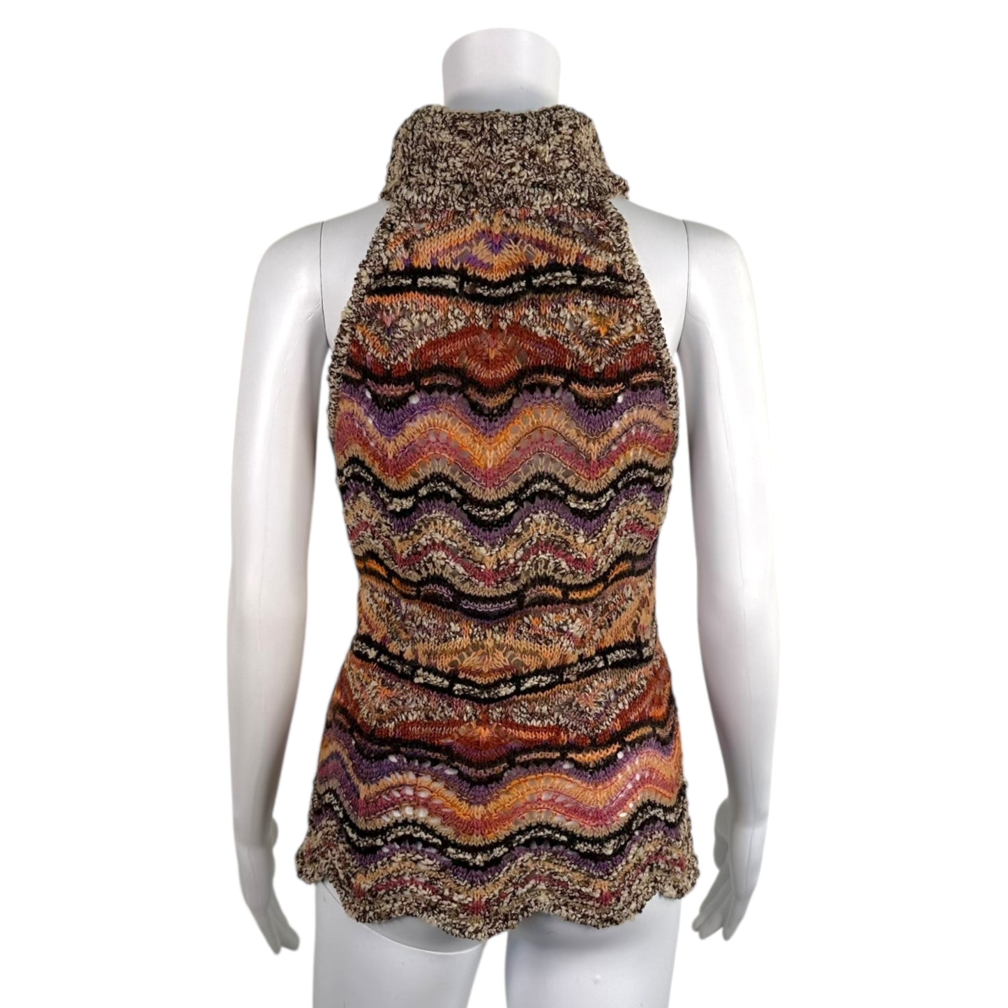 Missoni Purple & Orange Thick Chevron Knit High Neck Sleeveless Top