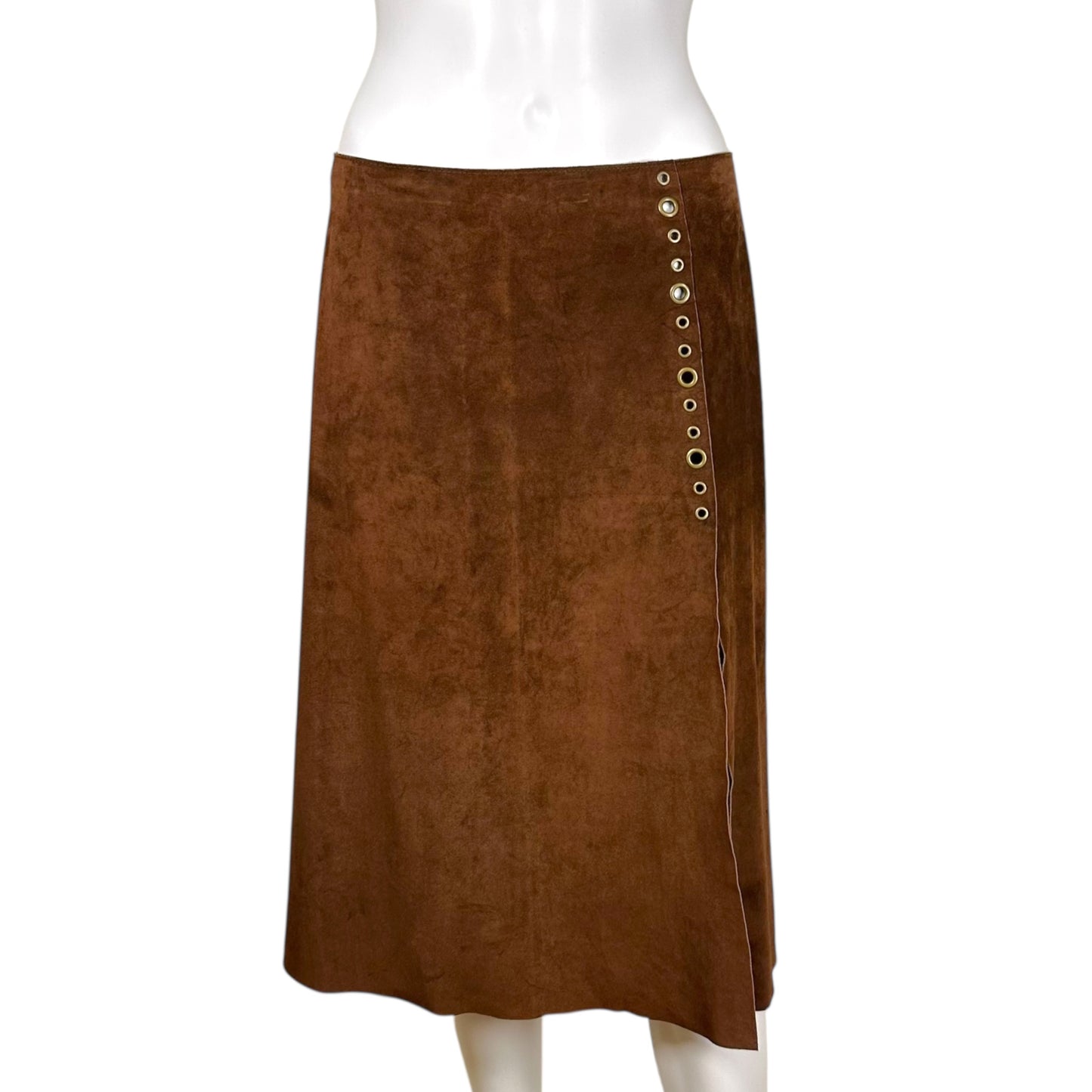 Dolce & Gabbana Brown Suede Rivet Embellished Midi Skirt
