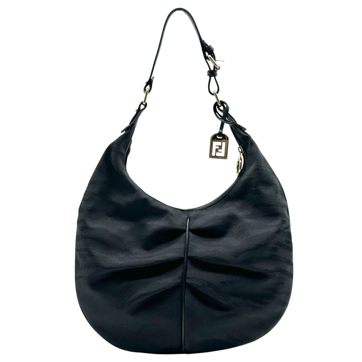 Fendi Black Zebra Print Canvas Hobo Bag