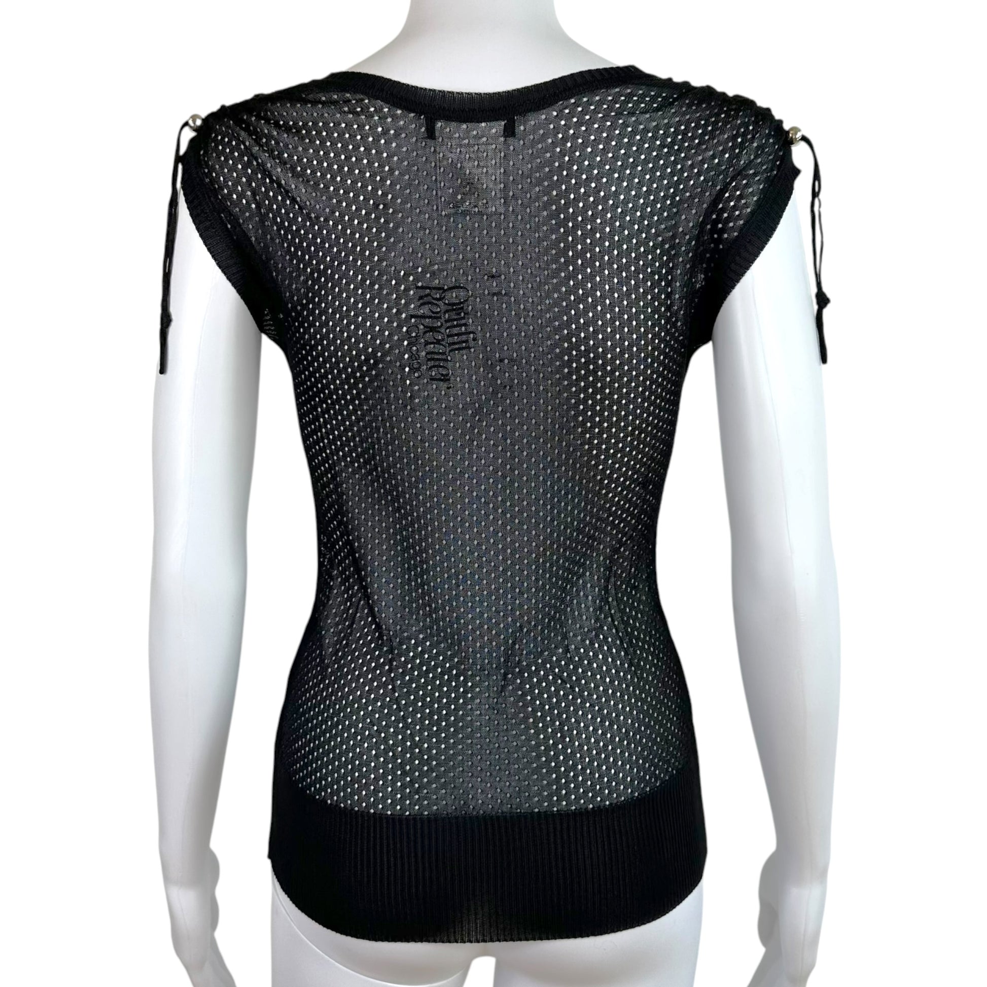 Christian Dior Black Knit Semi-Sheer Top with Rhinestones