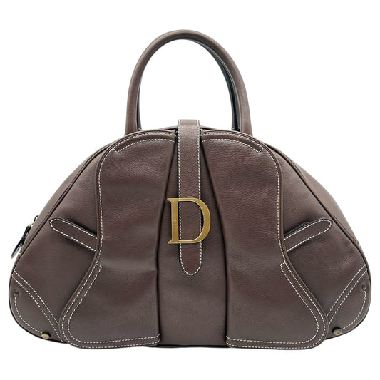 Christian Dior Brown Leather Large Double Saddle Bowler Bag