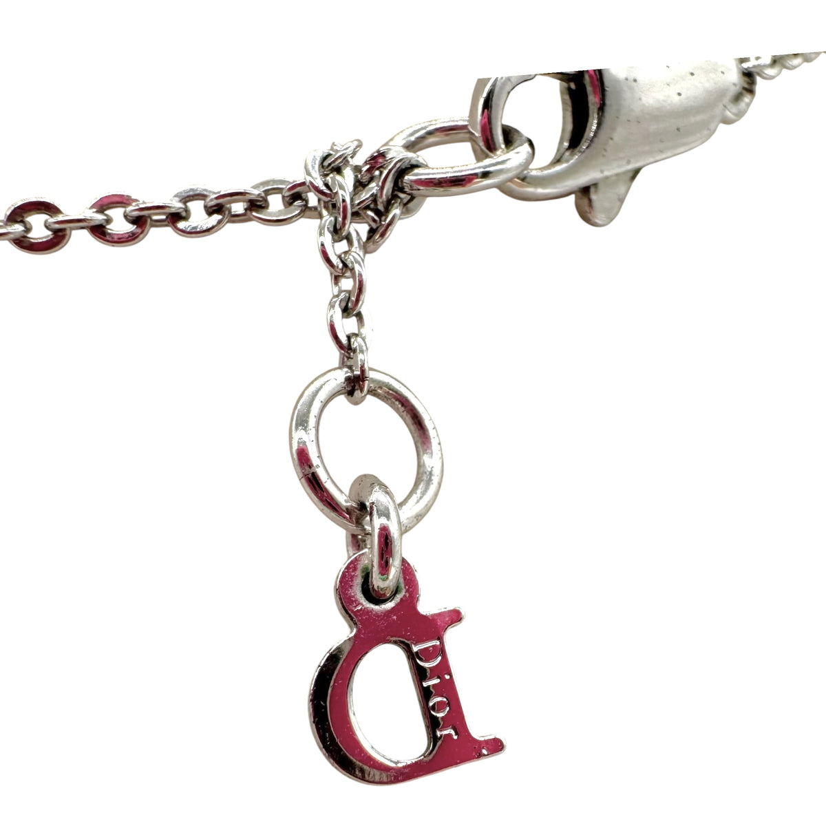 Christian Dior Silver Crystal Embellished Logo Necklace