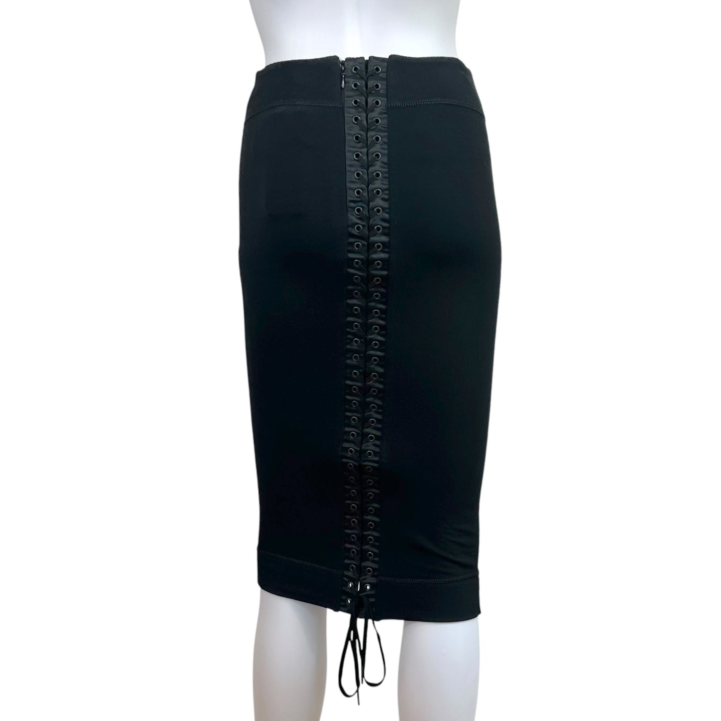 Dolce & Gabbana F/W 2002 Black Lace Up Midi Skirt NEW