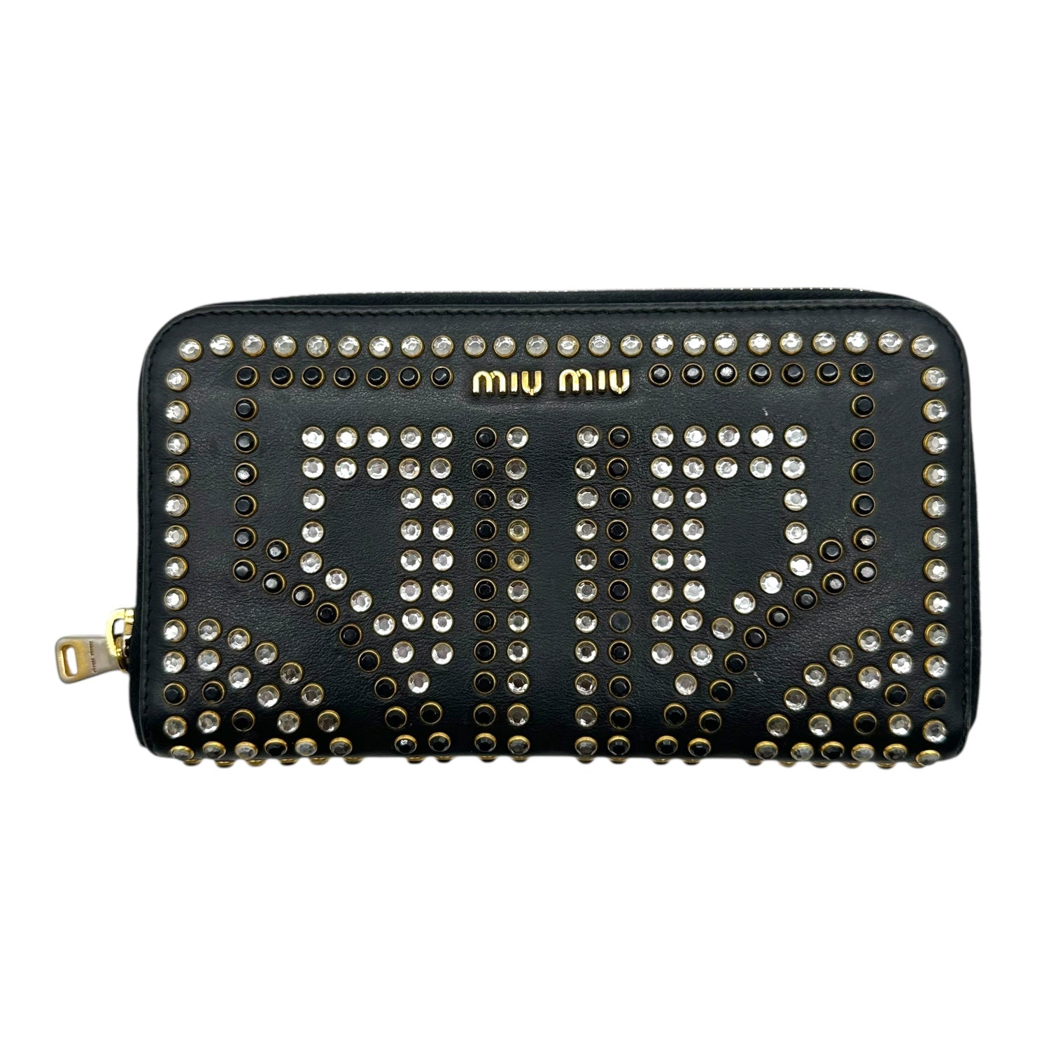 Miu Miu Black Leather Studded & Rhinestone Long Wallet - Outfit Repeater