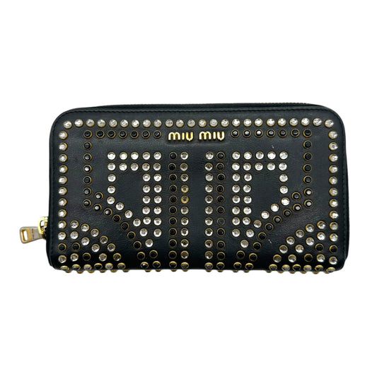Miu Miu Black Leather Studded & Rhinestone Long Wallet - Outfit Repeater