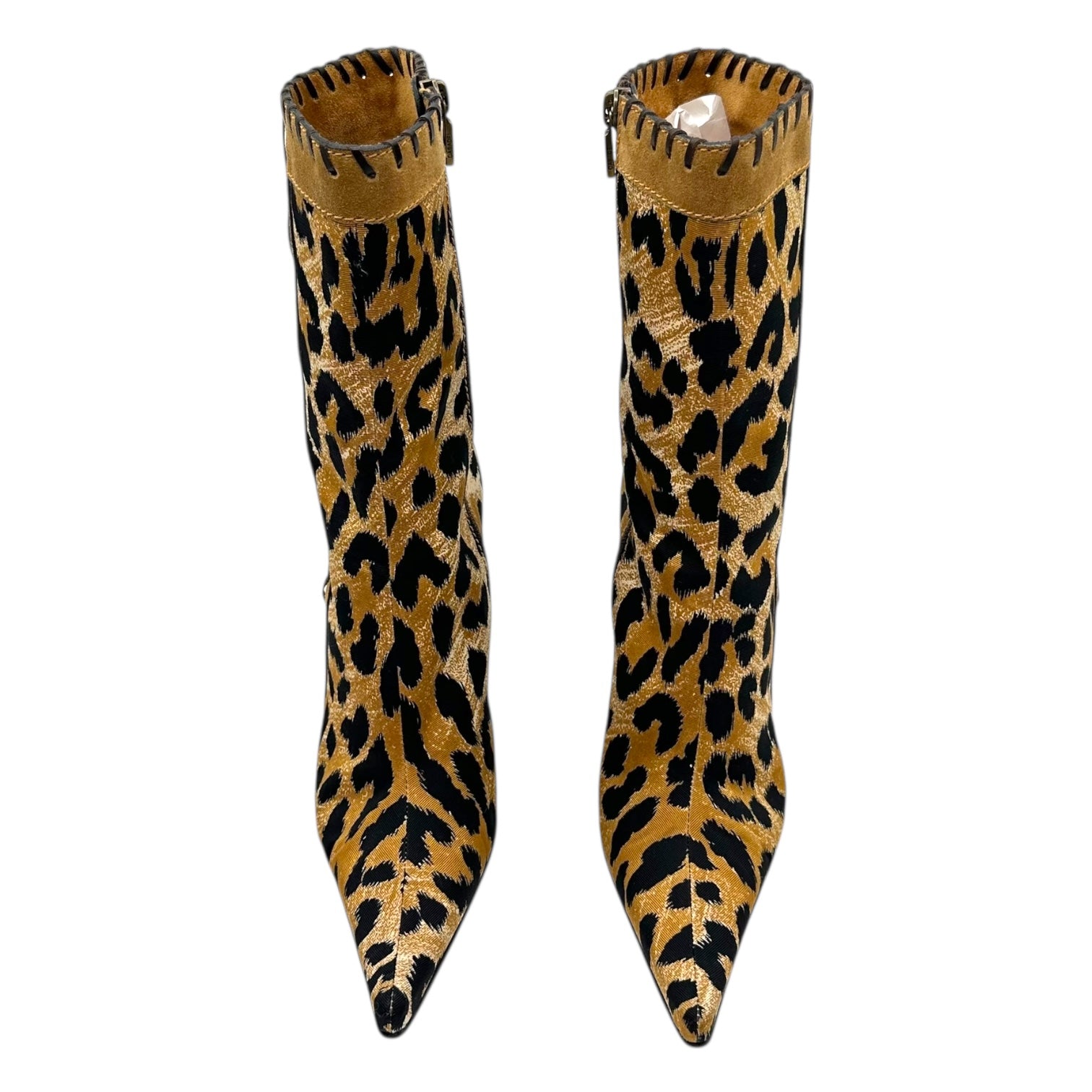Casadei Leopard Print Suede Trim Heeled Ankle Boots - Outfit Repeater