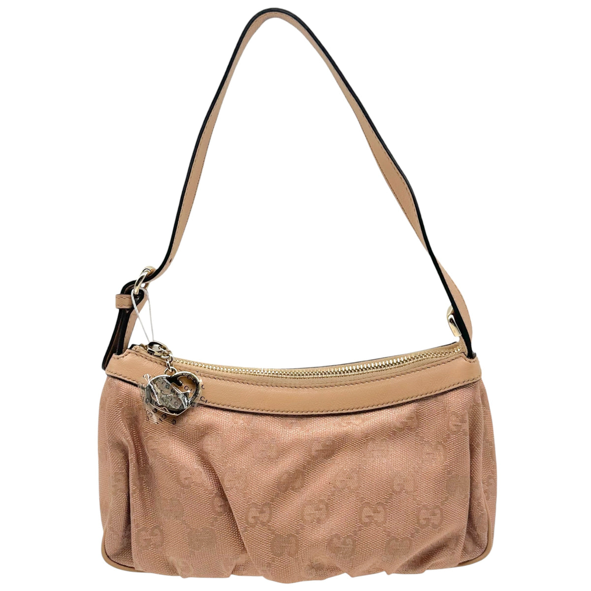 Gucci Pink Metallic Monogram Heart Zip Pochette Bag