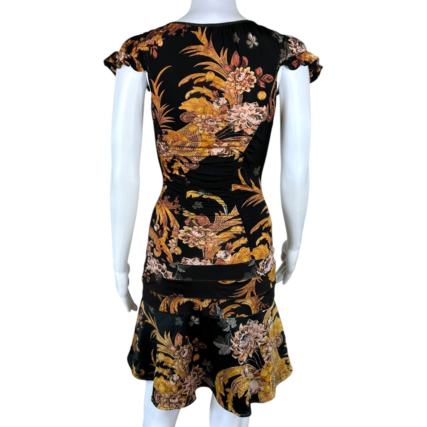 Just Cavalli Roberto Cavalli Black & Gold Damask Printed Mini Dress