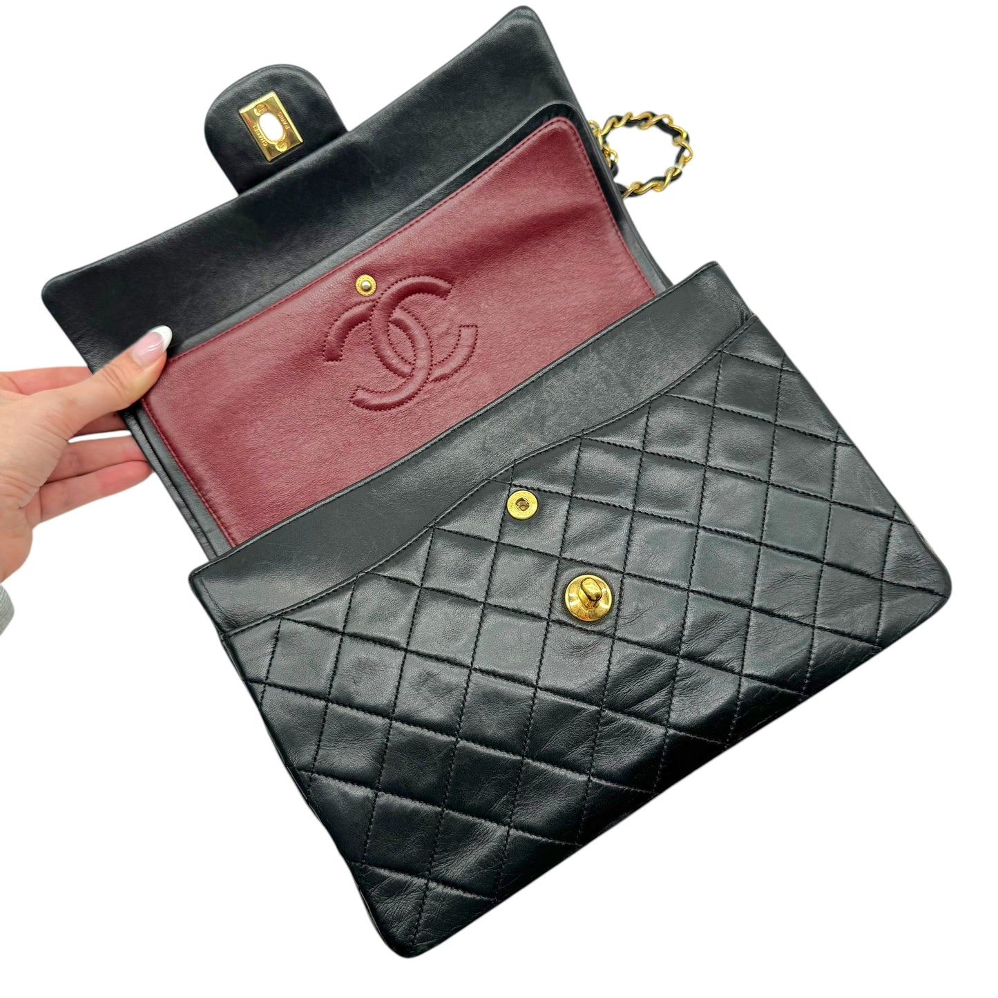 Chanel Black Lambskin Medium Square Double Flap Bag
