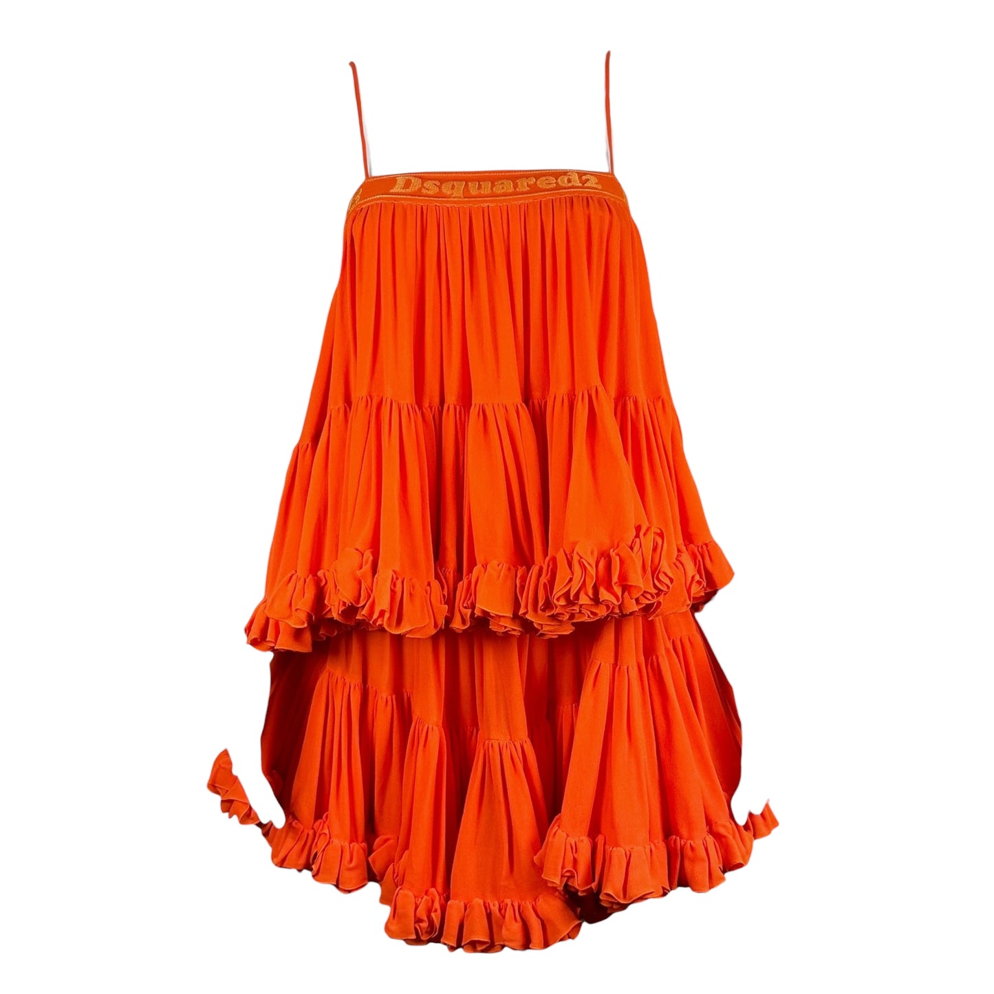 Dsquared2 Orange Tiered Mini Dress Spaghetti Straps