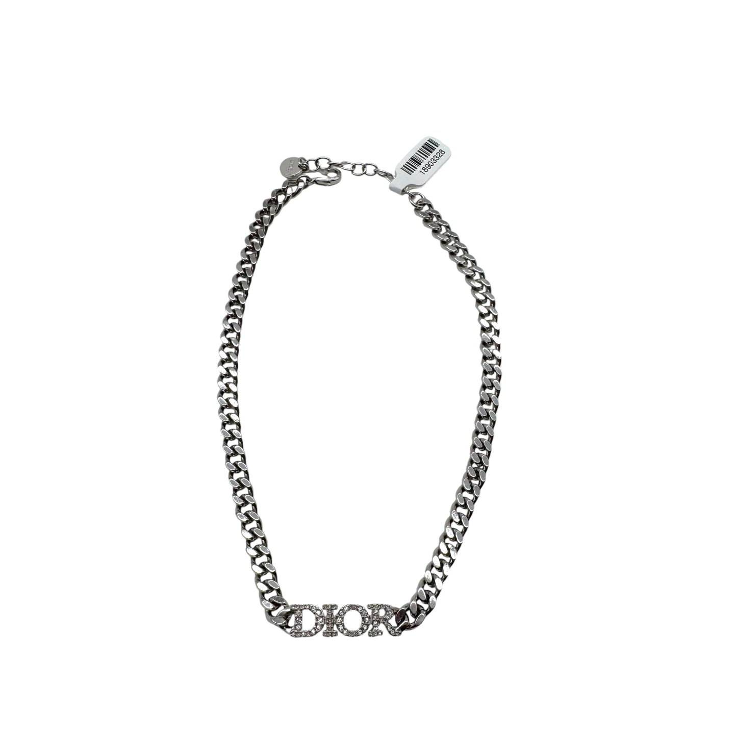 Christian Dior Silver Crystal Curb Chain Choker Necklace