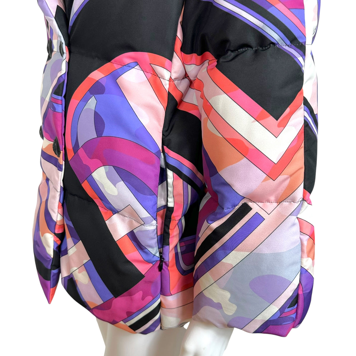 Emilio Pucci Puffer Coat Pink Purple Print Fur Collar