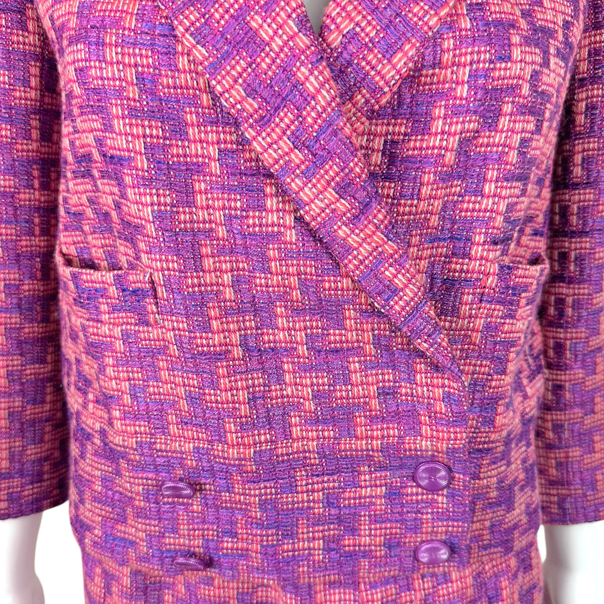 Chanel Pink Purple Houndstooth Tweed Crop Blazer Midi Skirt