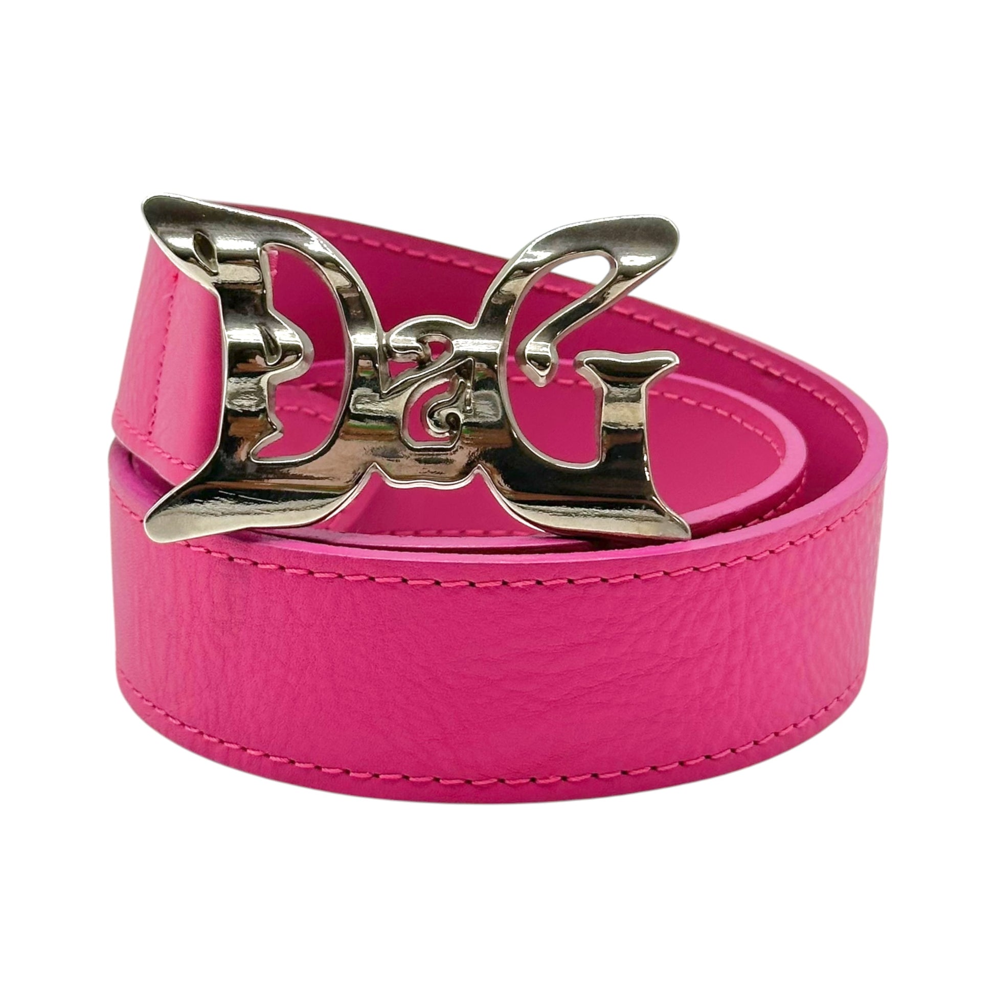 D&G Pink Leather Silver Logo Buckle Belt