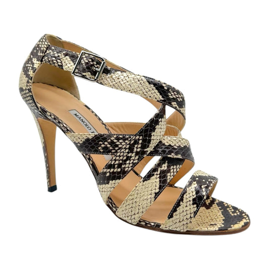 Manolo Blahnik Black Ivory Python Strappy Heeled Pumps