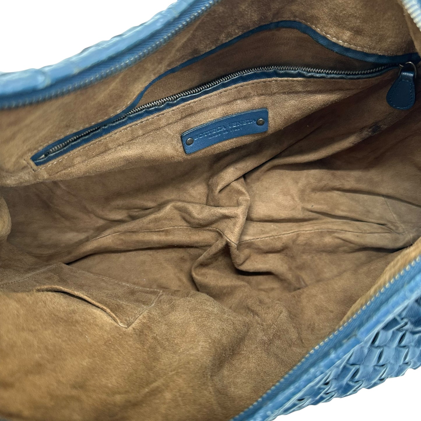 Bottega Veneta Blue Leather Intrecciato Shoulder Bag - Outfit Repeater