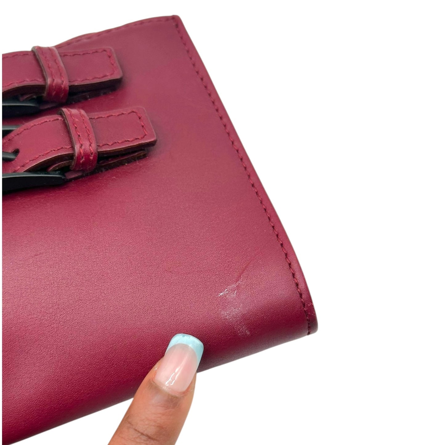 Gucci Burgundy Leather Clutch Bag With Whipstitch Detail
