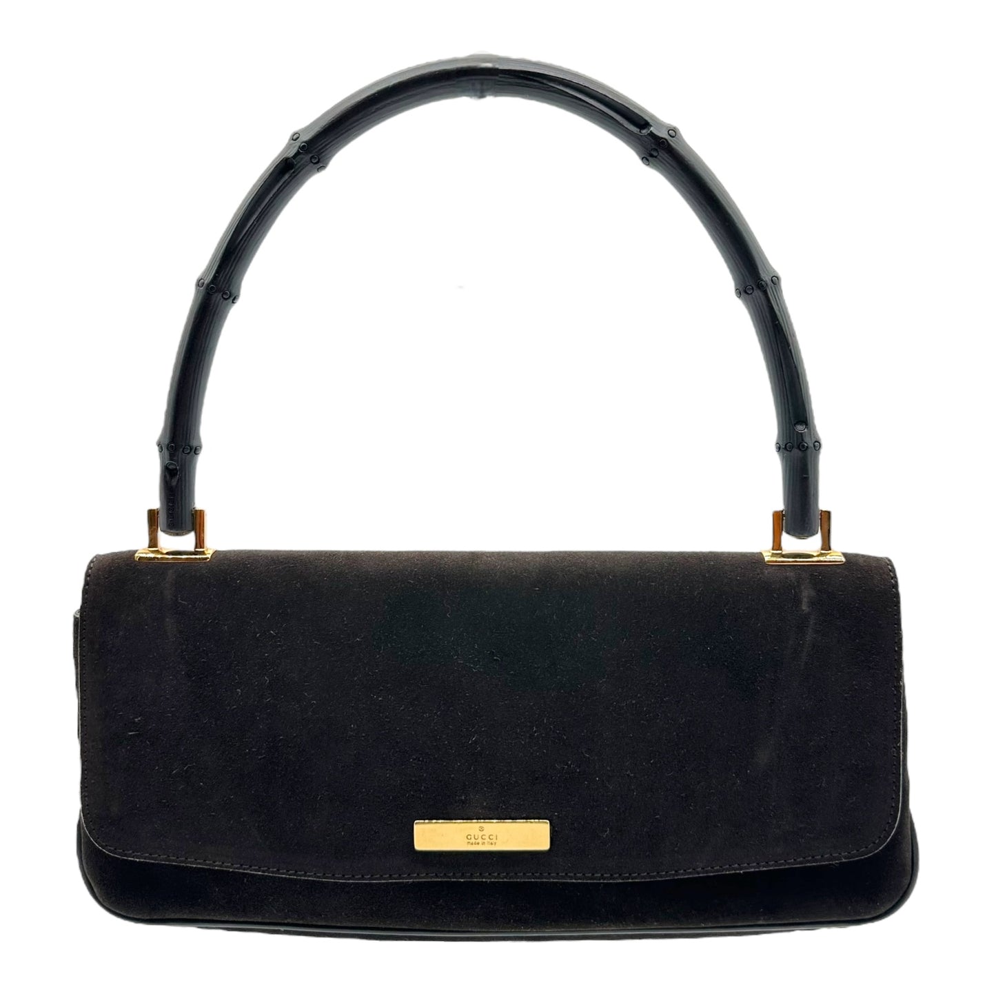 Gucci by Tom Ford Black Suede Bamboo Top Handle East West Bag