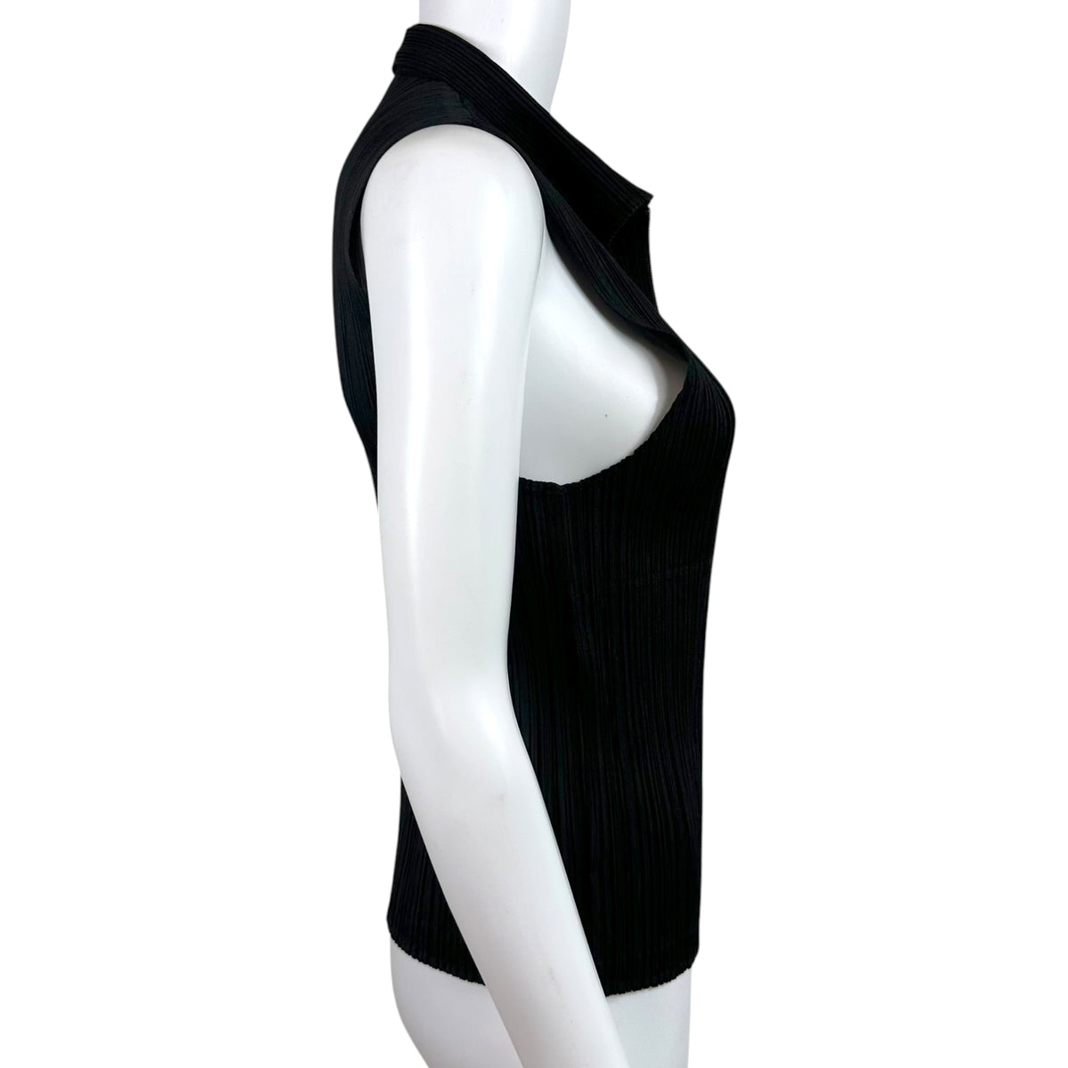 Issey Miyake Pleats Please Black Zip-Up Sleeveless Top Sz 3