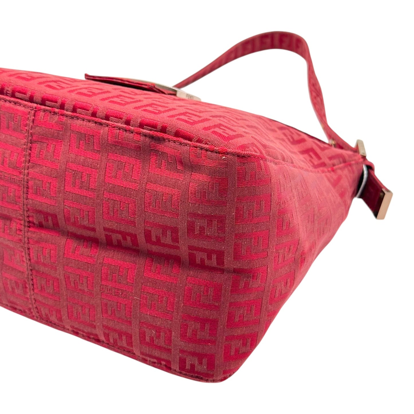 Fendi Red Zucchino Monogram Fold-Over Square Baguette Bag