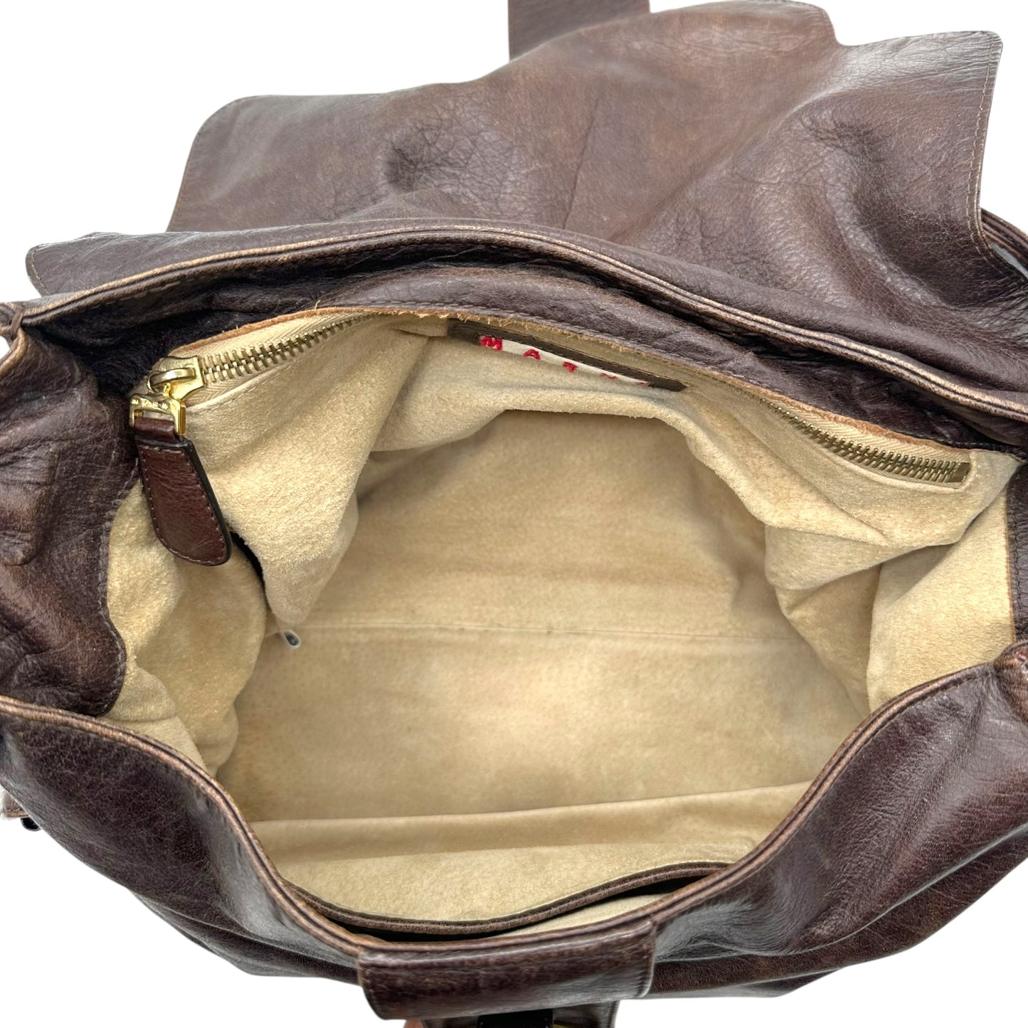 Marni Dark Brown Leather Cargo Style Shoulder Hobo Bag