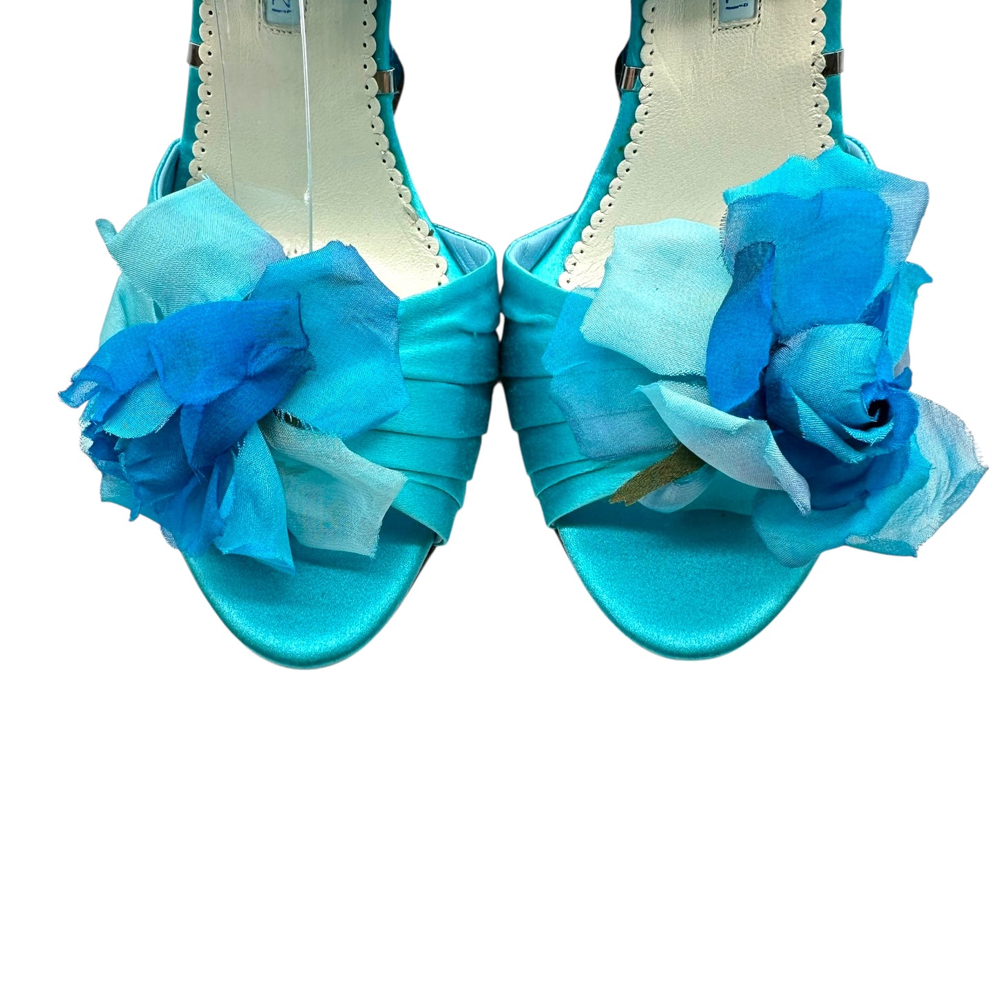 Gianmarco Lorenzi Blue Flower Embellished Wrap Wedge Heels