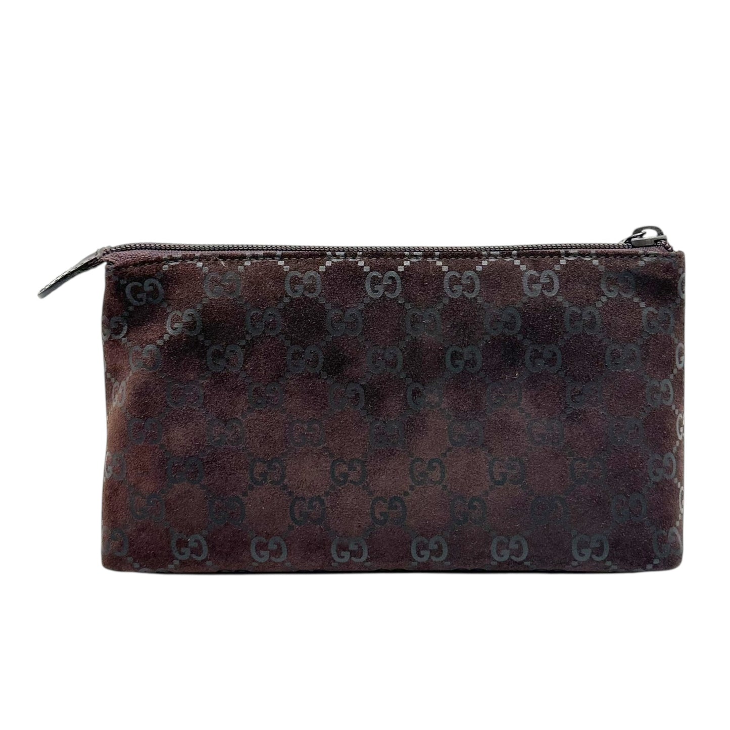 Gucci Brown Suede Embossed Monogram Cosmetic Pouch