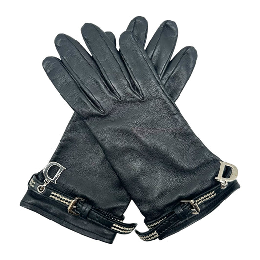 Christian Dior Leather Gloves Black White Contrast Stitch