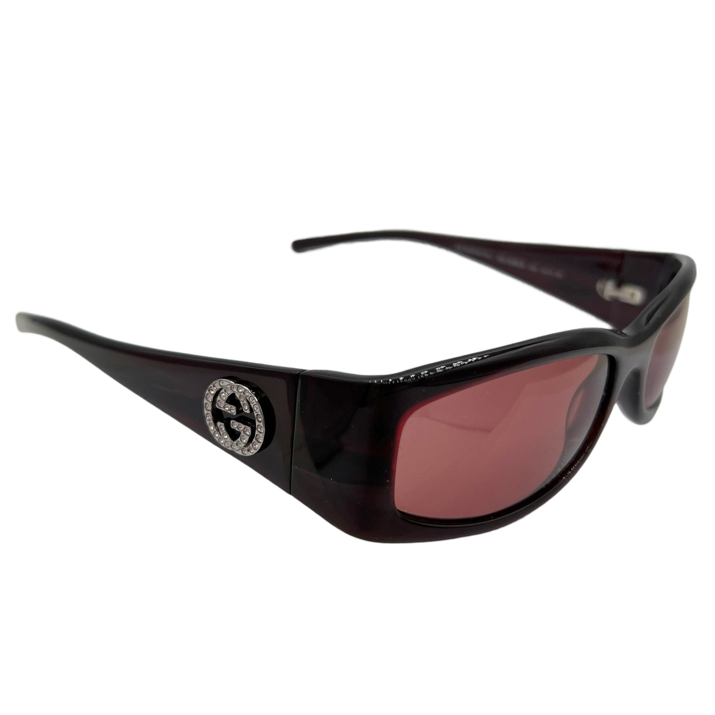 Gucci Burgundy & Crystal Logo Rectangle Sunglasses GG2526 w/ Case