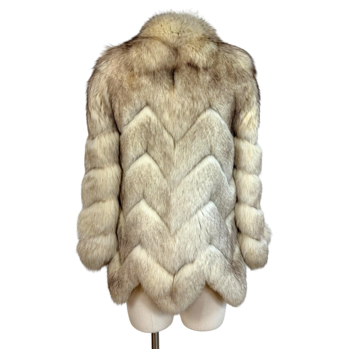 Rambulton Ivory Fox Fur Coat Scalloped Hem 1990s Vintage