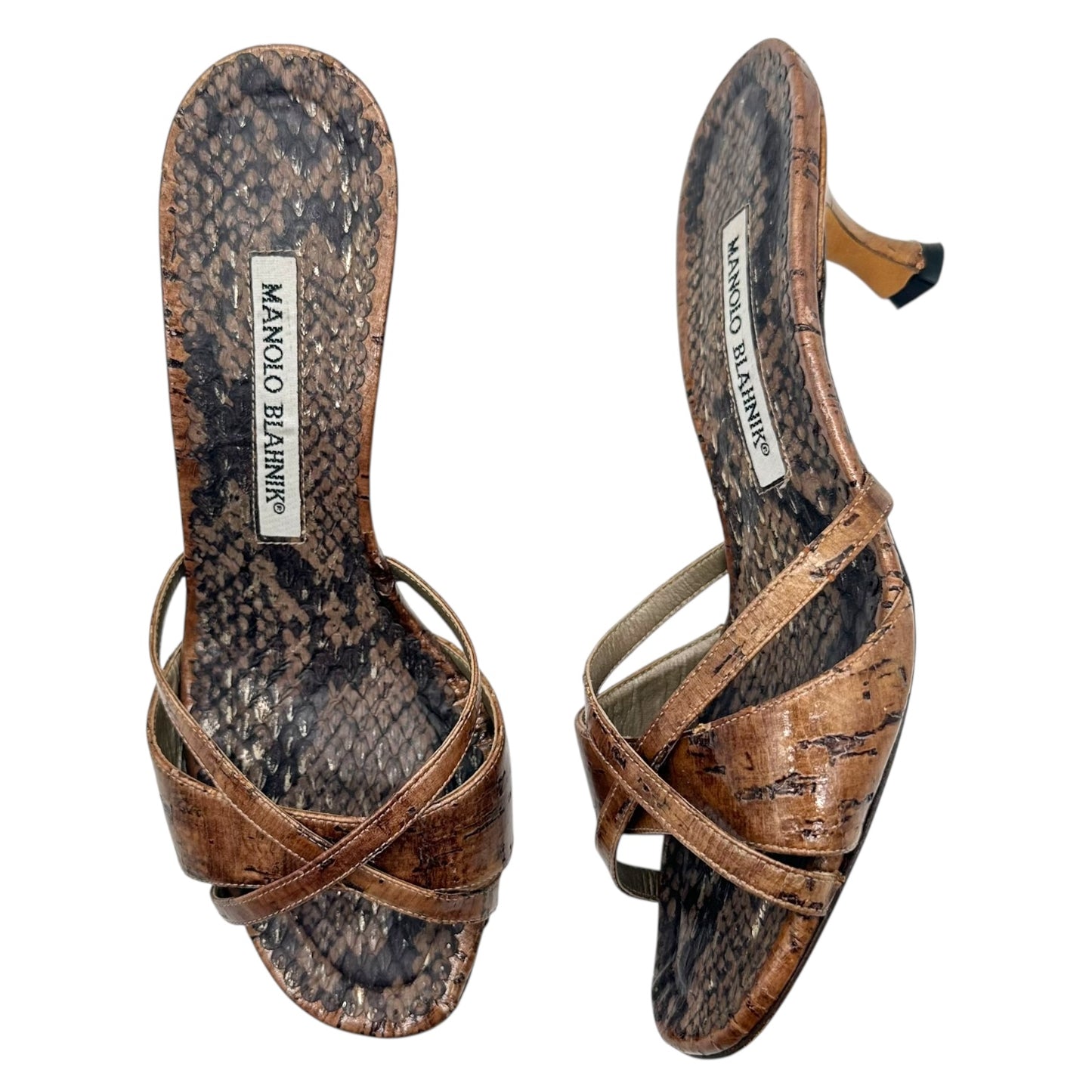 Manolo Blahnik Brown Cork Kitten Heels