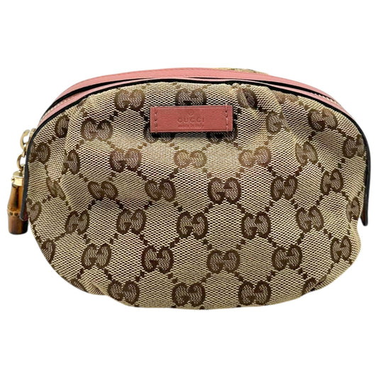 Gucci Pink Tan Monogram Bamboo Zip Cosmetic Pouch
