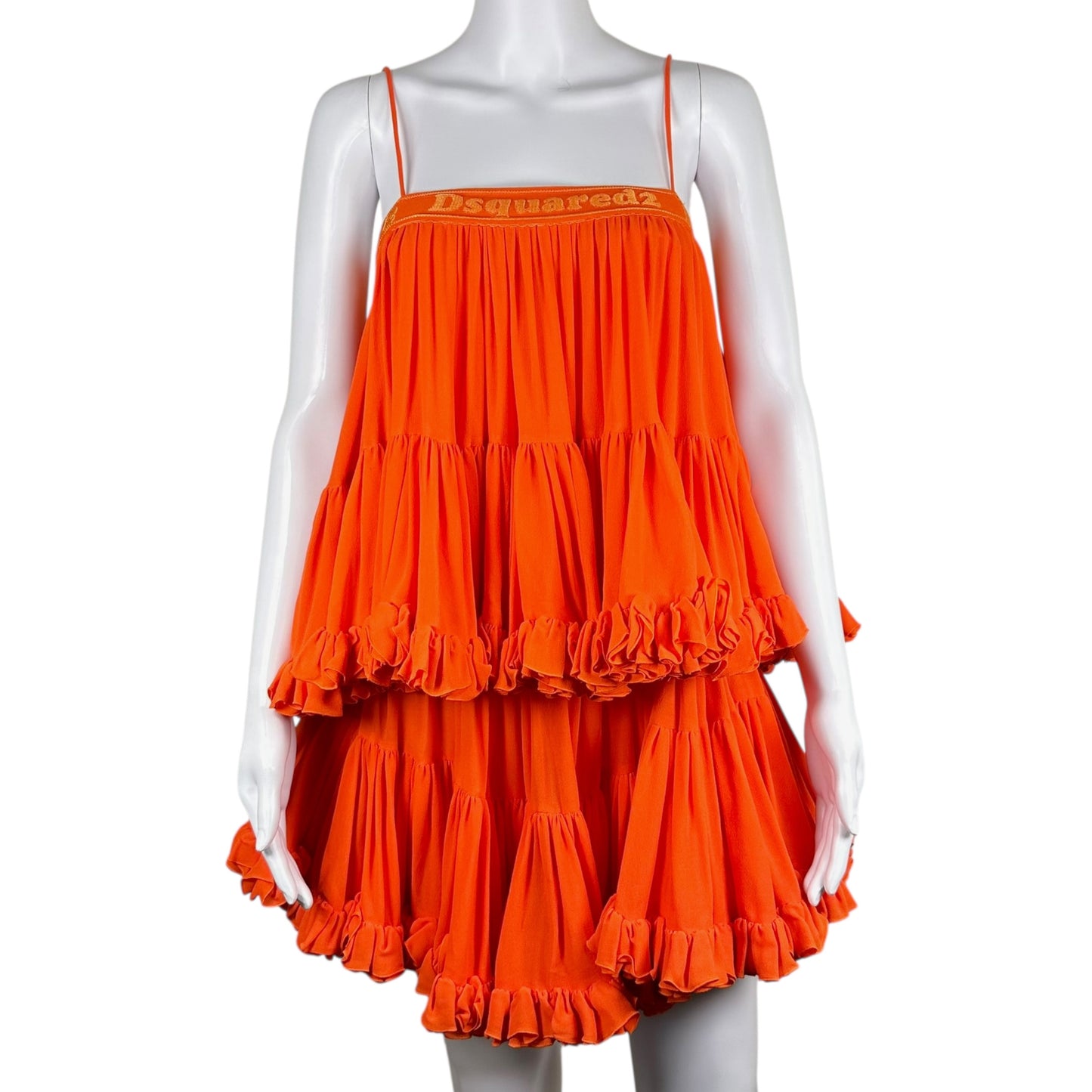 Dsquared2 Orange Tiered Mini Dress Spaghetti Straps