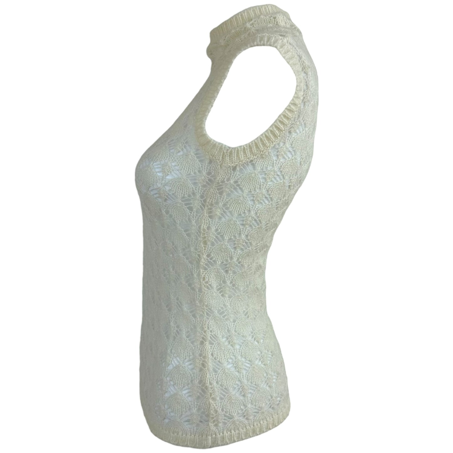 D&G Dolce & Gabbana Ivory Mohair Open Knit Sleeveless Turtleneck