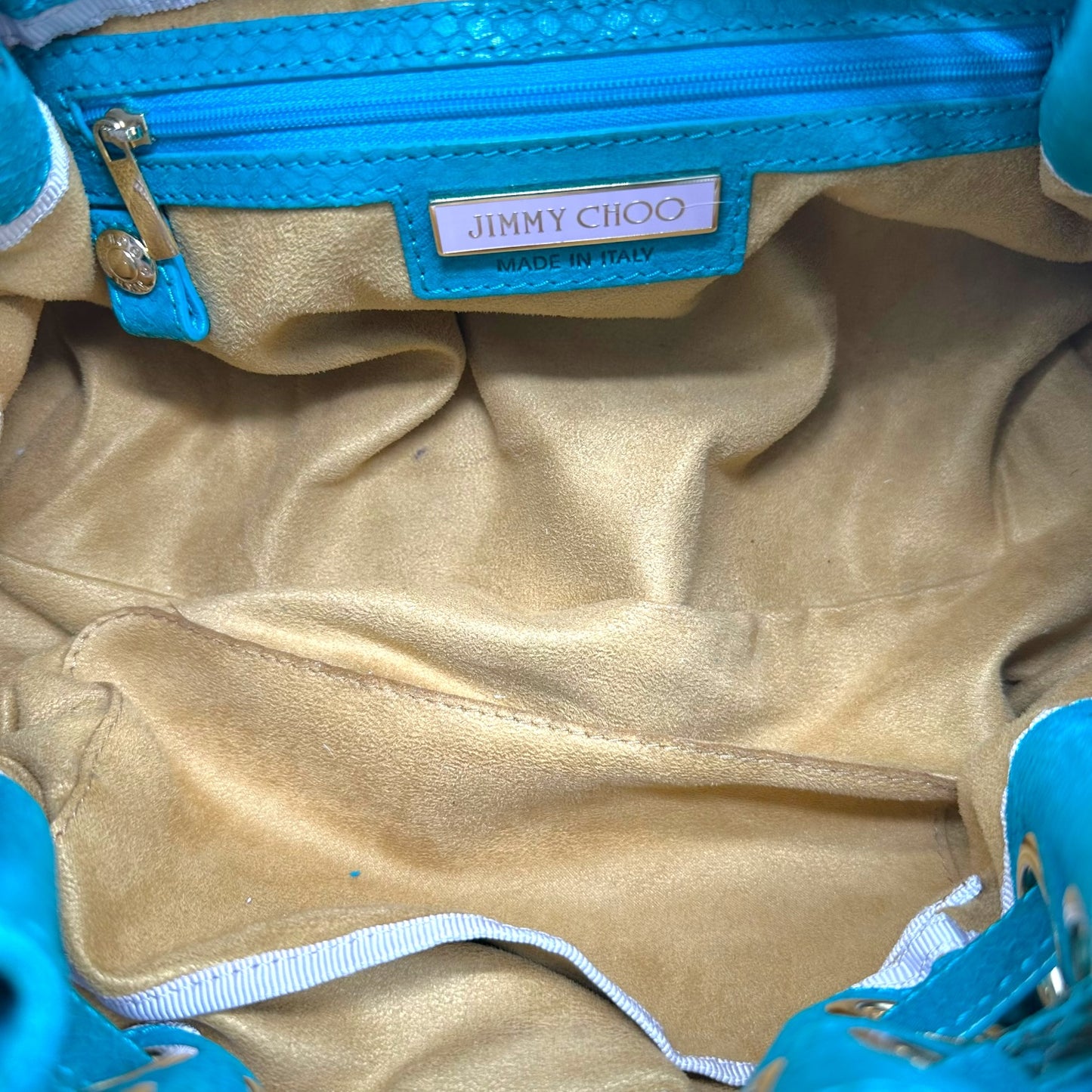 Jimmy Choo Turquoise Suede & Python Trim Shoulder Bag