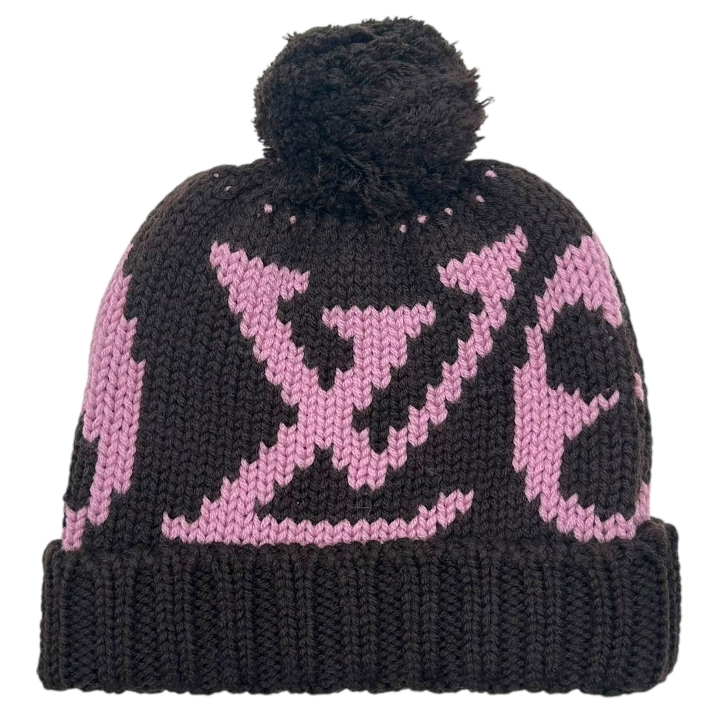 Louis Vuitton Pink & Brown Monogram Knit Beanie Hat