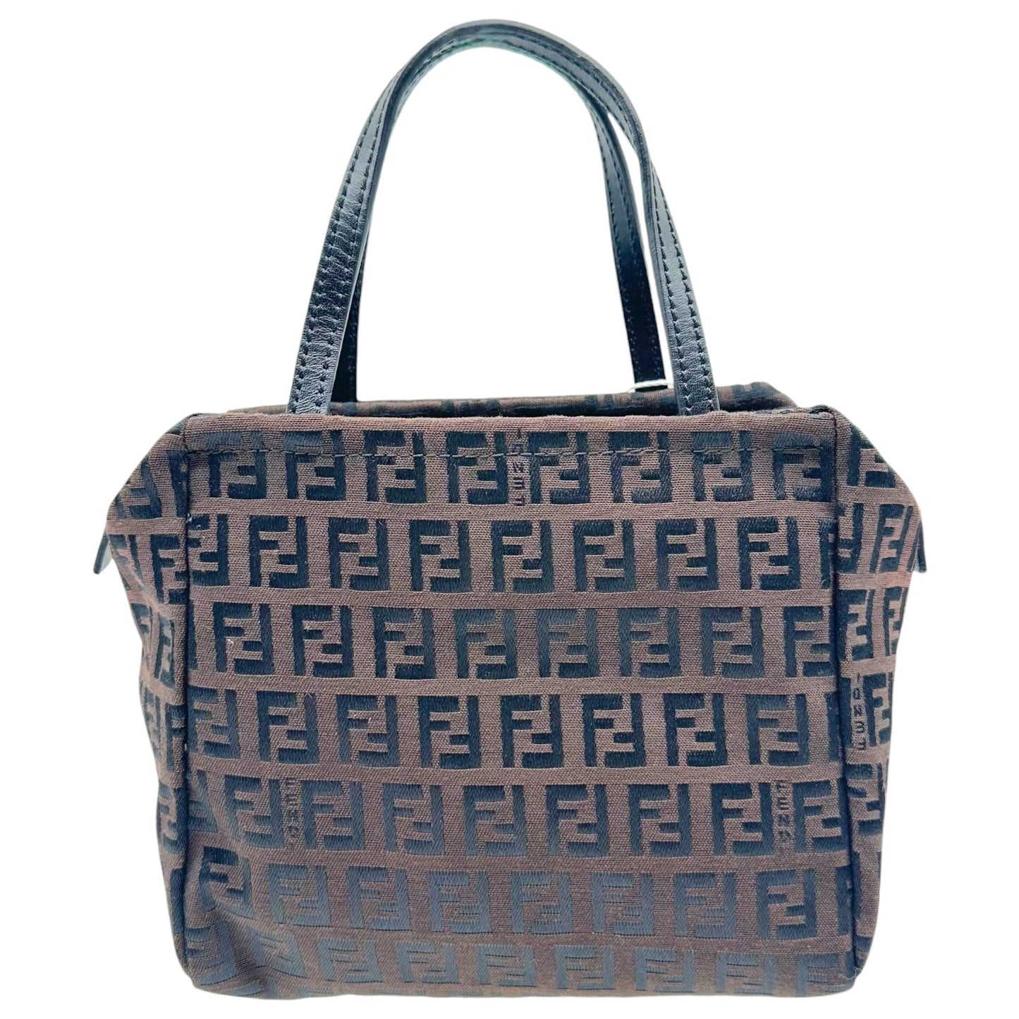 Fendi Brown & Black Zucchino Monogram Top Handle Square Pochette Bag