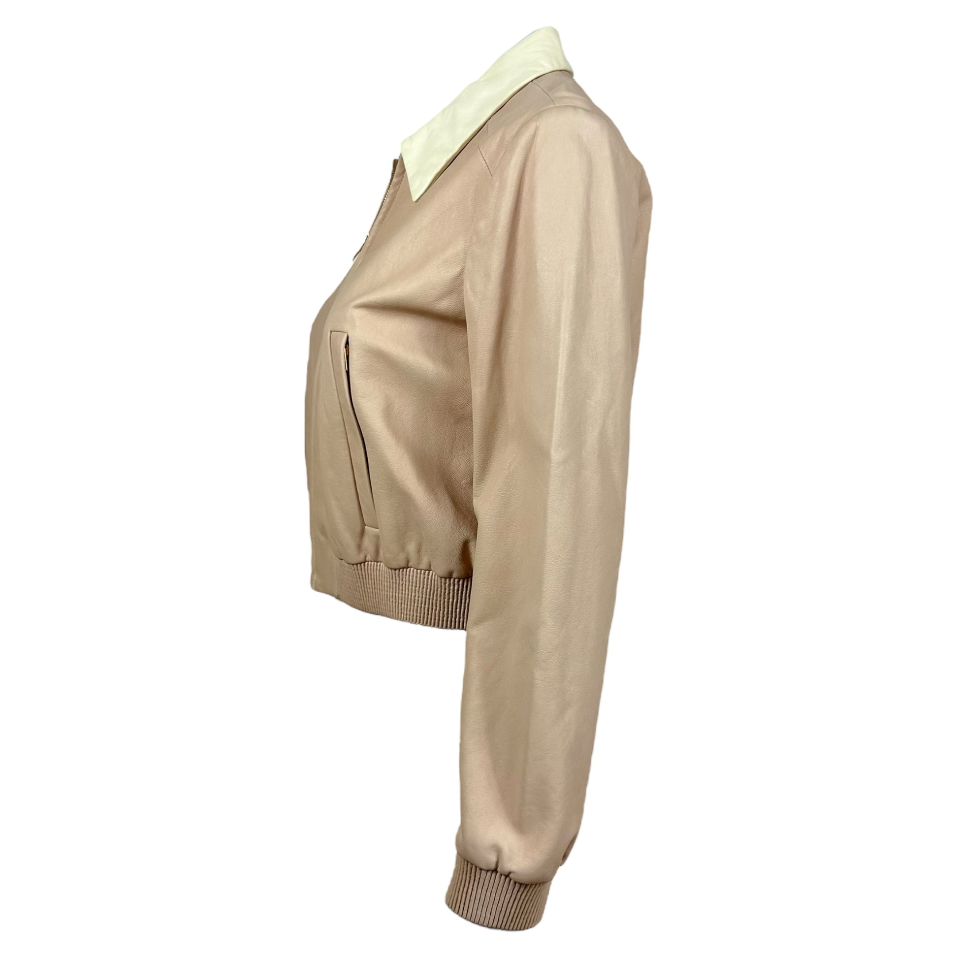 Miu Miu Pale Pink Leather Collared Jacket - Outfit Repeater