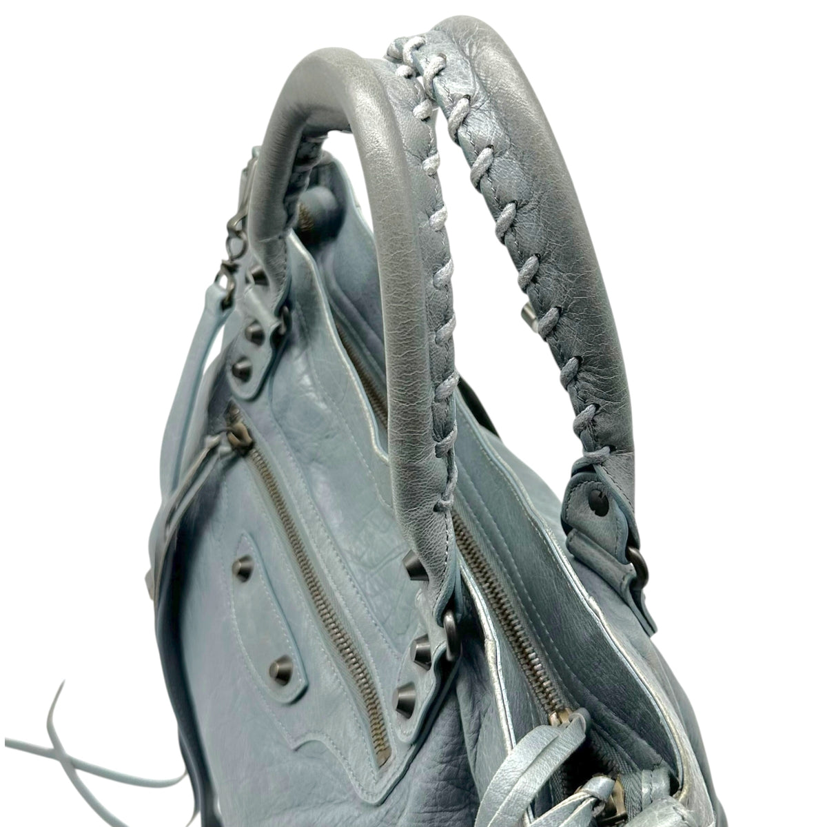 Balenciaga Leather 2-Way City Bag Dusty Blue