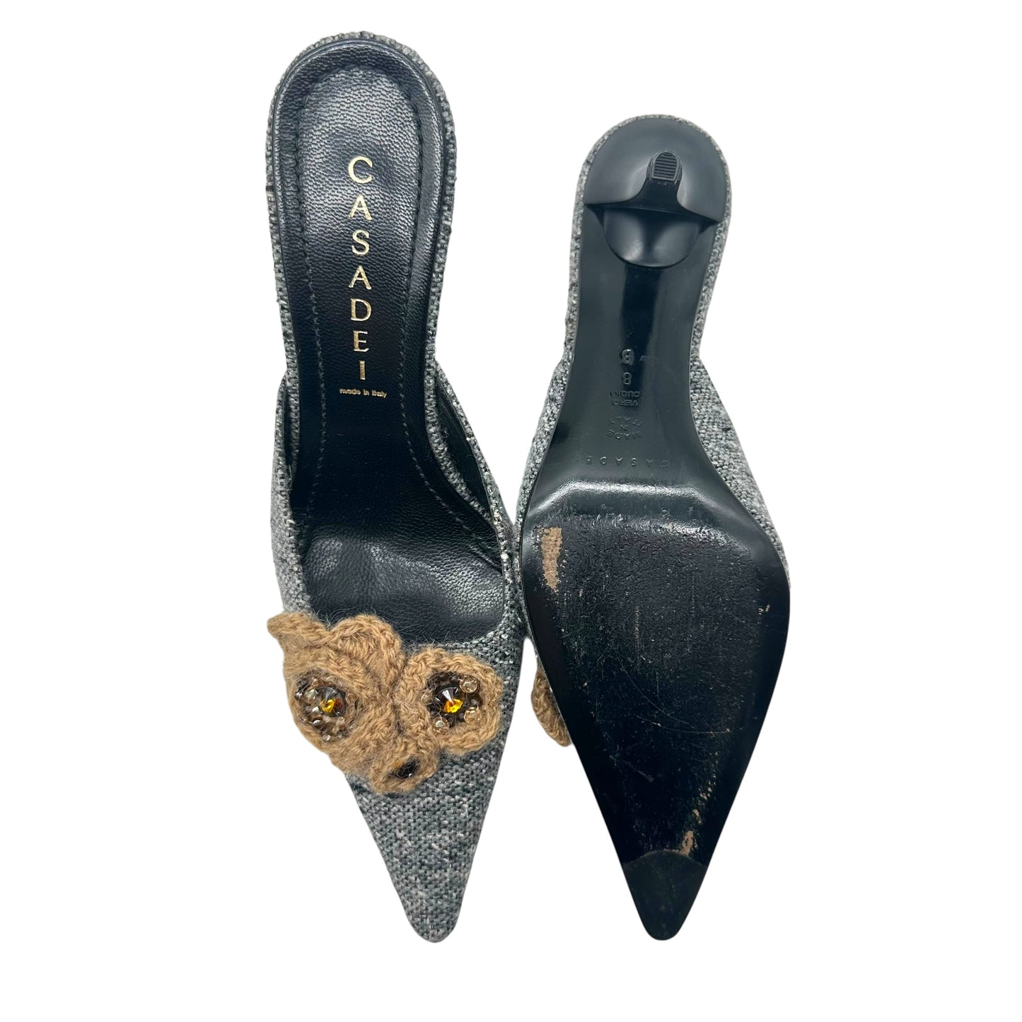 Casadei Tweed & Knit Kitten Heel Mules