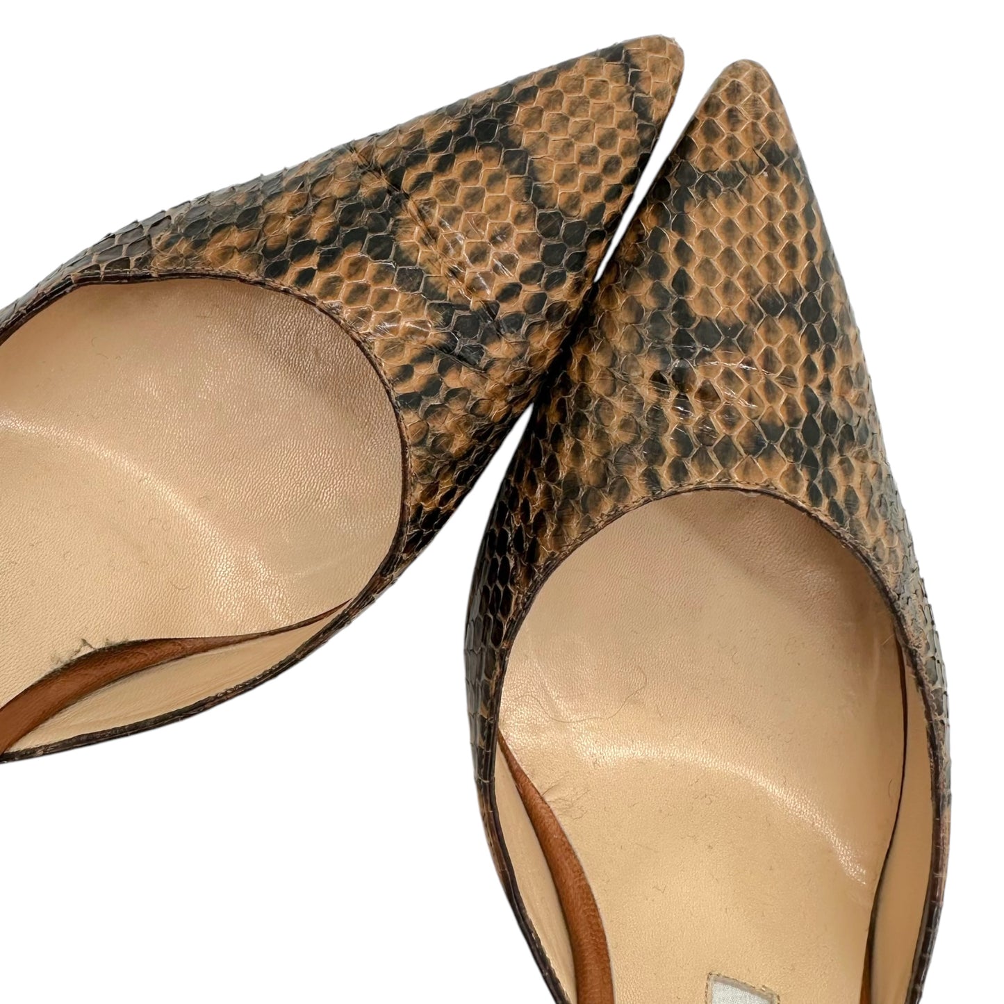 Manolo Blahnik Brown Snakeskin D'Orsay Kitten Heels