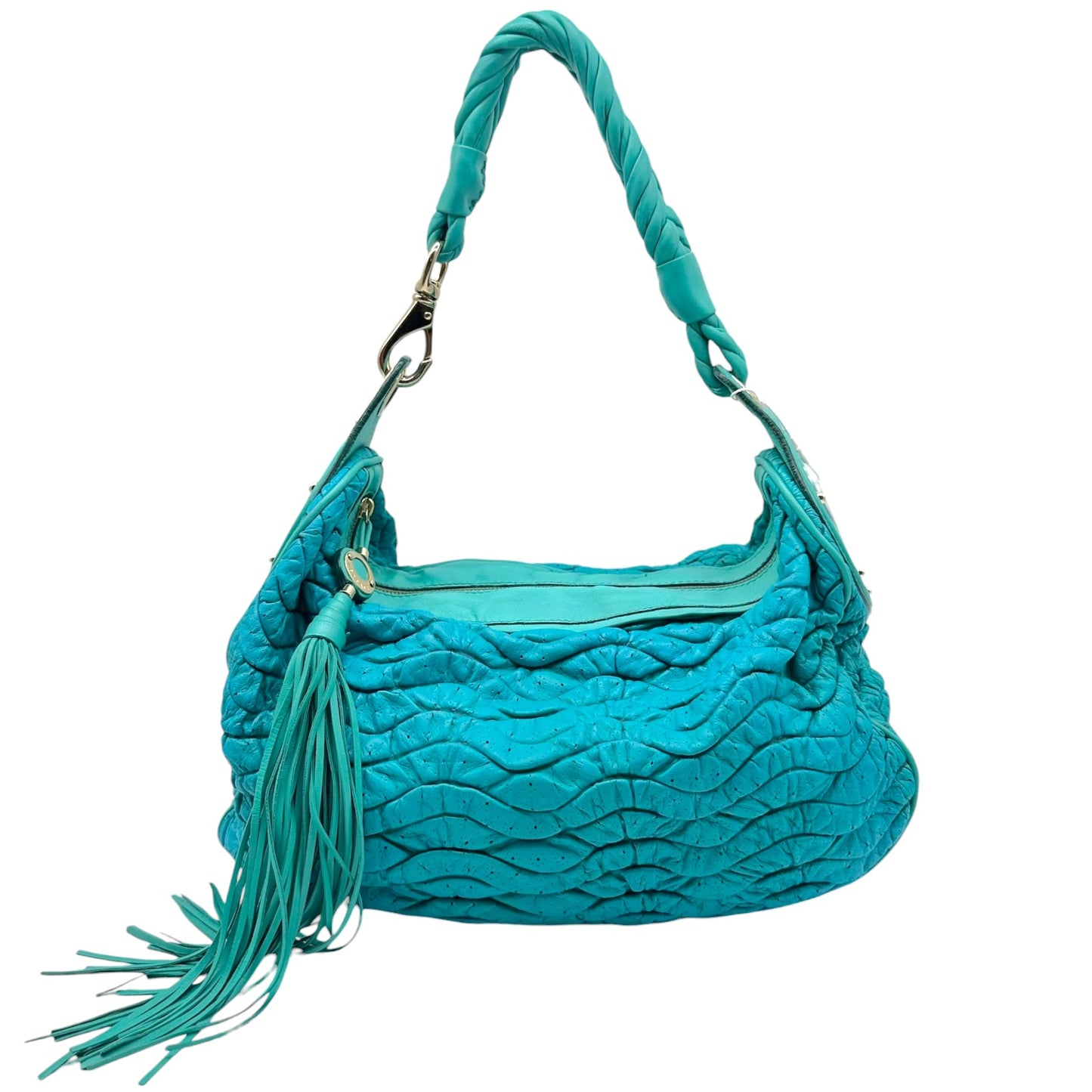 Versace Turqouise Blue Wave Quilted Lambskin Large Hobo Bag